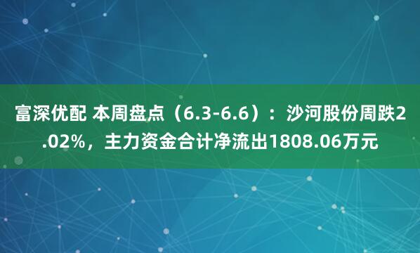 富深优配 本周盘点（6.3-6.6）：沙河股份周跌2.02%，主力资金合计净流出1808.06万元